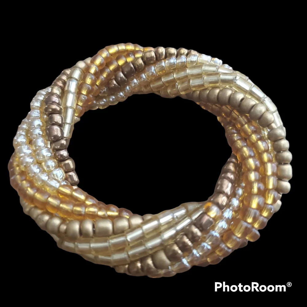 Crate & Barrel Beaded Napkin Rings Gold Tones Set of 6 NEW